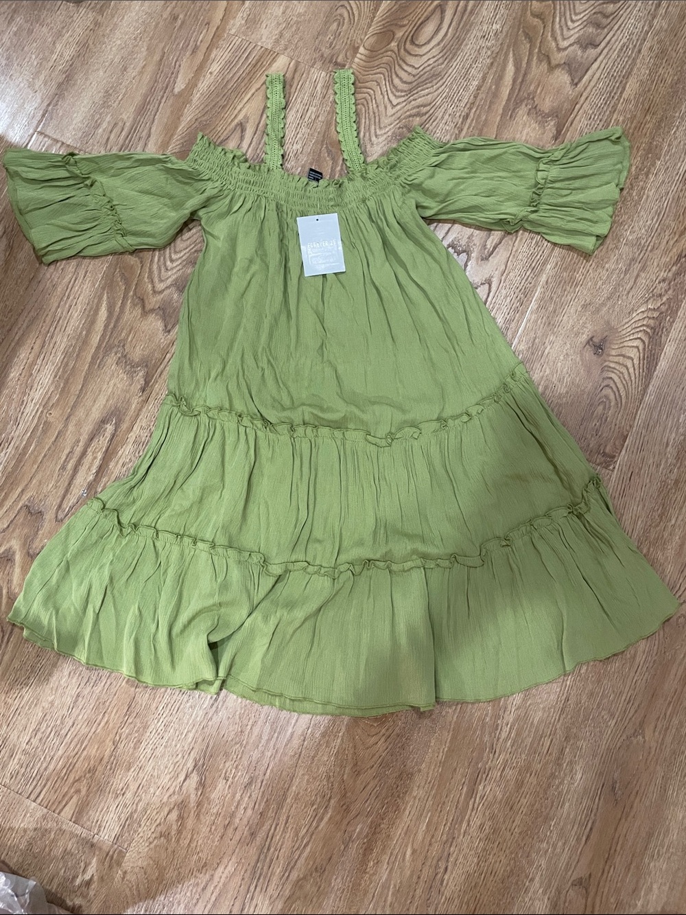 Forever 21 Light Green Off-Shoulder Tiered Mini Dress